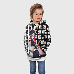 Толстовка-худи детская Шинобу Кочо и иероглифы Клинок рассекающий демонов, цвет: 3D-белый — фото 2