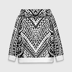 Толстовка-худи детская Абстракция черно-белая Волны, полосы, вензеля Моно, цвет: 3D-белый
