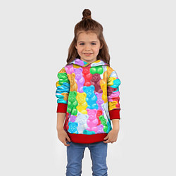 Толстовка-худи детская Мармеладные мишки разноцветные, цвет: 3D-красный — фото 2