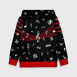 Толстовка-худи детская Нотные Знаки с Нотным Станом, цвет: 3D-красный
