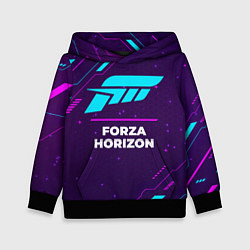 Толстовка-худи детская Символ Forza Horizon в неоновых цветах на темном ф, цвет: 3D-черный