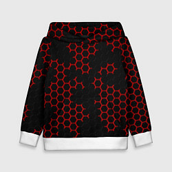 Толстовка-худи детская НАНОКОСТЮМ Black and Red Hexagon Гексагоны, цвет: 3D-белый