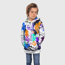 Толстовка-худи детская Брызги и мазки разноцветных красок на белом фоне, цвет: 3D-белый — фото 2
