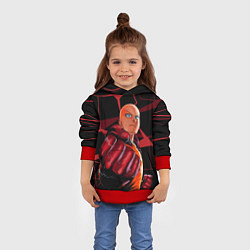Толстовка-худи детская Ванпанчмен- человек одного удара, цвет: 3D-красный — фото 2