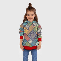 Толстовка-худи детская Мандала орнамент, цвет: 3D-красный — фото 2