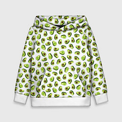 Толстовка-худи детская Смешное авокадо на белом фоне, цвет: 3D-белый