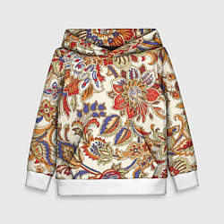 Толстовка-худи детская Цветочный винтажный орнамент, цвет: 3D-белый