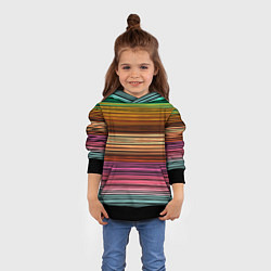 Толстовка-худи детская Multicolored thin stripes Разноцветные полосы, цвет: 3D-черный — фото 2