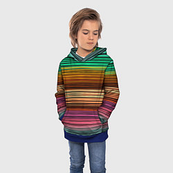 Толстовка-худи детская Multicolored thin stripes Разноцветные полосы, цвет: 3D-синий — фото 2