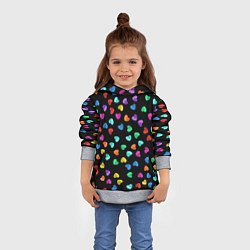 Толстовка-худи детская Сердечки разноцветные на черном, цвет: 3D-меланж — фото 2