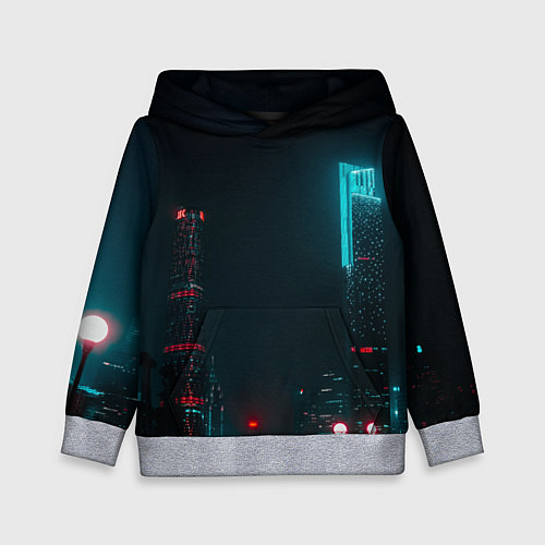Детская толстовка Неоновые высотки в городе - Светло-синий / 3D-Меланж – фото 1