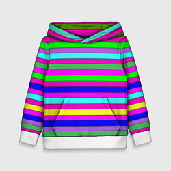 Толстовка-худи детская Multicolored neon bright stripes, цвет: 3D-белый