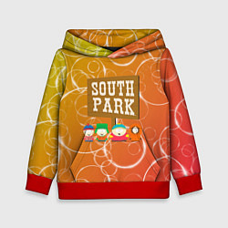 Толстовка-худи детская Южный Парк - на фоне кружков, цвет: 3D-красный