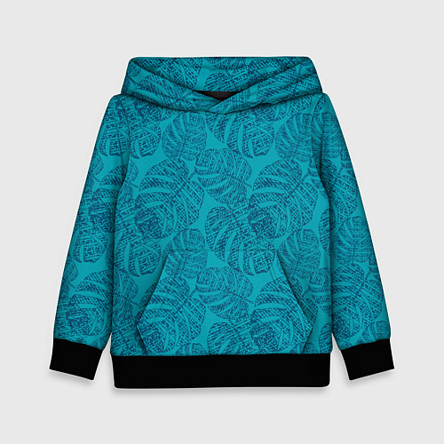 Детская толстовка Синие листья монстеры на голубом / 3D-Черный – фото 1