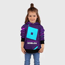 Толстовка-худи детская Символ Roblox в неоновых цветах на темном фоне, цвет: 3D-черный — фото 2