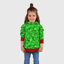 Толстовка-худи детская Зелёные листья - текстура, цвет: 3D-красный — фото 2