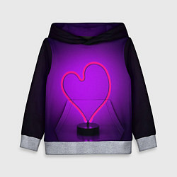 Толстовка-худи детская Неоновый фонарь-сердце - Фиолетовый - Любовь, цвет: 3D-меланж