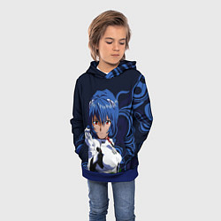 Толстовка-худи детская Рей Аянами - холодная девочка, цвет: 3D-синий — фото 2