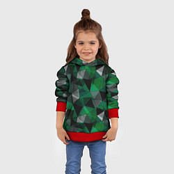 Толстовка-худи детская Зеленый, серый и черный геометрический, цвет: 3D-красный — фото 2