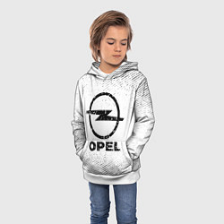 Толстовка-худи детская Opel с потертостями на светлом фоне, цвет: 3D-белый — фото 2