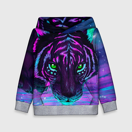 Детская толстовка Светящийся неоновый тигр / 3D-Меланж – фото 1