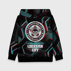 Толстовка-худи детская Leicester City FC в стиле glitch на темном фоне, цвет: 3D-черный