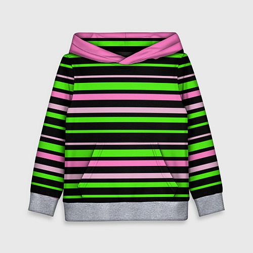 Детская толстовка Полосаты узор в зелено-розовых оттенках на черном / 3D-Меланж – фото 1
