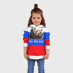 Толстовка-худи детская Привет из России - медведь и триколор, цвет: 3D-белый — фото 2