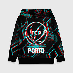Толстовка-худи детская Porto FC в стиле glitch на темном фоне, цвет: 3D-черный