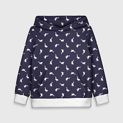 Толстовка-худи детская Гуси на синем паттерн, цвет: 3D-белый