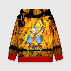 Толстовка-худи детская Гомер Симпсон - соло на гитаре!, цвет: 3D-красный
