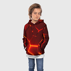 Толстовка-худи детская Красные неоновые геометрические плиты, цвет: 3D-белый — фото 2