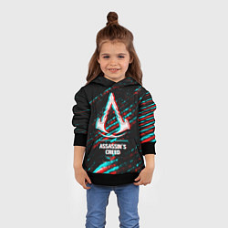 Толстовка-худи детская Assassins Creed в стиле glitch и баги графики на т, цвет: 3D-черный — фото 2