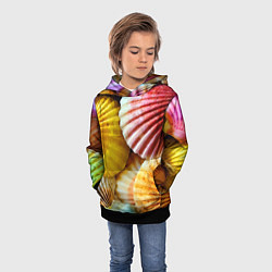 Толстовка-худи детская Разноцветные створки океанских раковин, цвет: 3D-черный — фото 2
