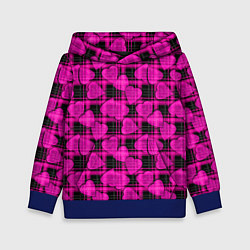 Толстовка-худи детская Black and pink hearts pattern on checkered, цвет: 3D-синий
