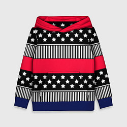 Толстовка-худи детская Red and black pattern with stripes and stars, цвет: 3D-синий