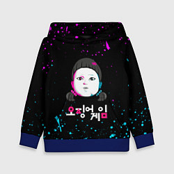 Толстовка-худи детская Squid game - кукла neon, цвет: 3D-синий