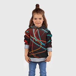 Толстовка-худи детская Неоновые лучи на тёмной поверхности, цвет: 3D-меланж — фото 2