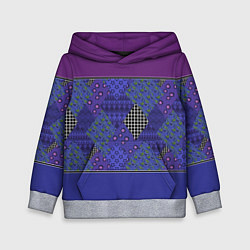 Толстовка-худи детская Combined burgundy-blue pattern with patchwork, цвет: 3D-меланж