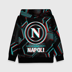 Толстовка-худи детская Napoli FC в стиле glitch на темном фоне, цвет: 3D-черный