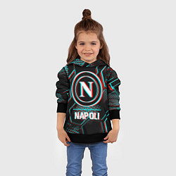 Толстовка-худи детская Napoli FC в стиле glitch на темном фоне, цвет: 3D-черный — фото 2