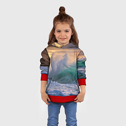 Толстовка-худи детская Штормовая волна, накатывающая на берег, цвет: 3D-красный — фото 2