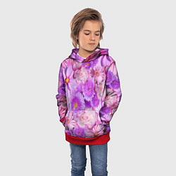 Толстовка-худи детская Фиолетовые и розовые цветы, цвет: 3D-красный — фото 2