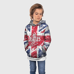 Толстовка-худи детская The Beatles - лого на фоне флага Великобритании, цвет: 3D-белый — фото 2