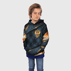 Толстовка-худи детская Золотой герб России на объемном фоне, цвет: 3D-синий — фото 2