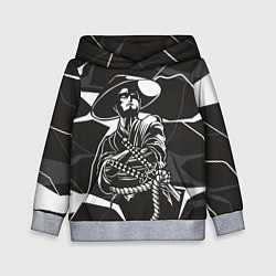 Толстовка-худи детская Самурай на черно-белом фоне, цвет: 3D-меланж