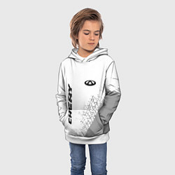 Толстовка-худи детская Chery speed на светлом фоне со следами шин: надпис, цвет: 3D-белый — фото 2