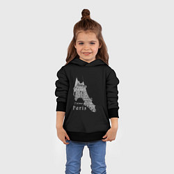 Толстовка-худи детская Эйфелева башня и надпись Я люблю Париж на черном ф, цвет: 3D-черный — фото 2