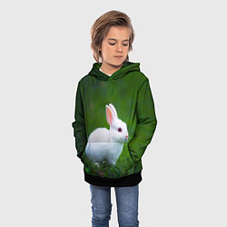 Толстовка-худи детская Кролик на фоне травы, цвет: 3D-черный — фото 2