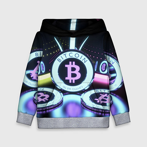 Детская толстовка Неоновый светящийся биткоин / 3D-Меланж – фото 1